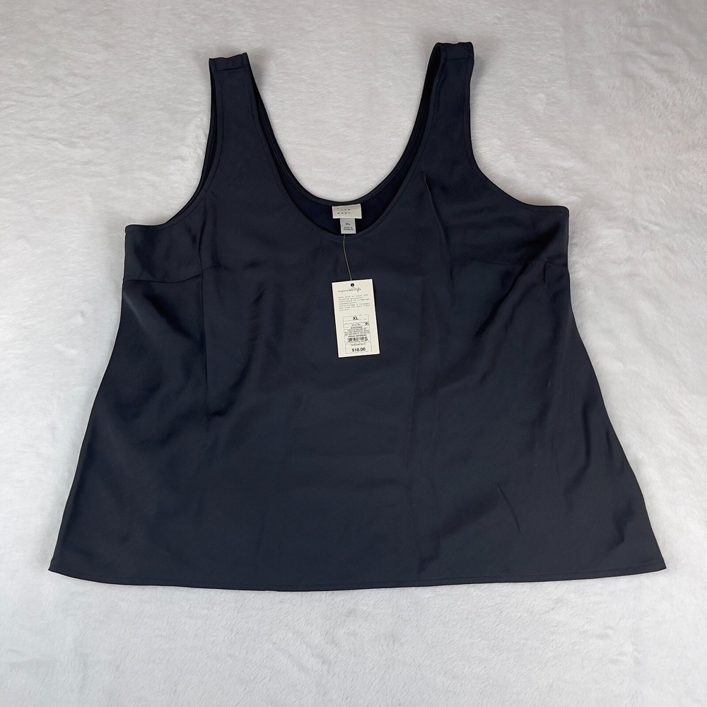 A New Day Tank‎ Top Women's XL Black Woven Shell Scoop Neck Sleeveless Pullover
